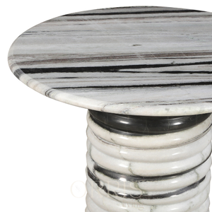 Table de chevet ronde moderne ORRIS LIVING en marbre noir et blanc avec piédestal nervuré pour chambre à coucher et salon - Product Image 6