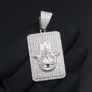 Iced Blinged Out Hip Hop Style Moissanite Colgantes & Charms Lucky Hamsa Mano de Fátima Collar Buena Fortuna Colgante - Product Image 1