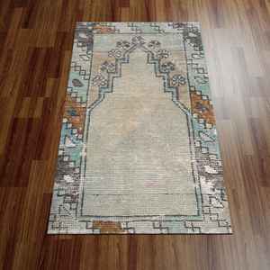 <b>Vintage</b> Pattern Prayer Printed <b>Rug</b> - Beige Oushak Turkish <b>Rug</b> Print,With Pile Soft <b>Rug</b> - Product Image 2