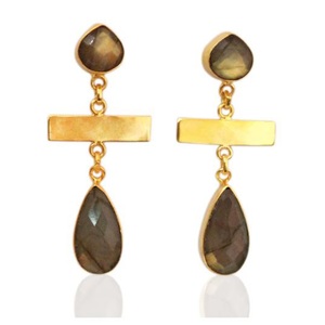 Pendientes de piedras preciosas de labradorita de latón chapado en oro de 18 quilates para mujer y niña, lote hecho a mano al por mayor, joyería, pendientes de latón - Product Image 1