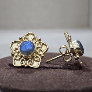 Exquis 925 Sterling Silver Classic Boucles d'oreilles faites à la main Plaqué or Labradorite Gemstone Diamond Excellent Fine Piercing Jewelry - Product Image 5