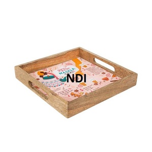 Plateau en bois massif arrondi plateau de service de table de salon fini en noyer pour la cuisine à domicile restauration plateau de service de nourriture utilisée - Product Image 4