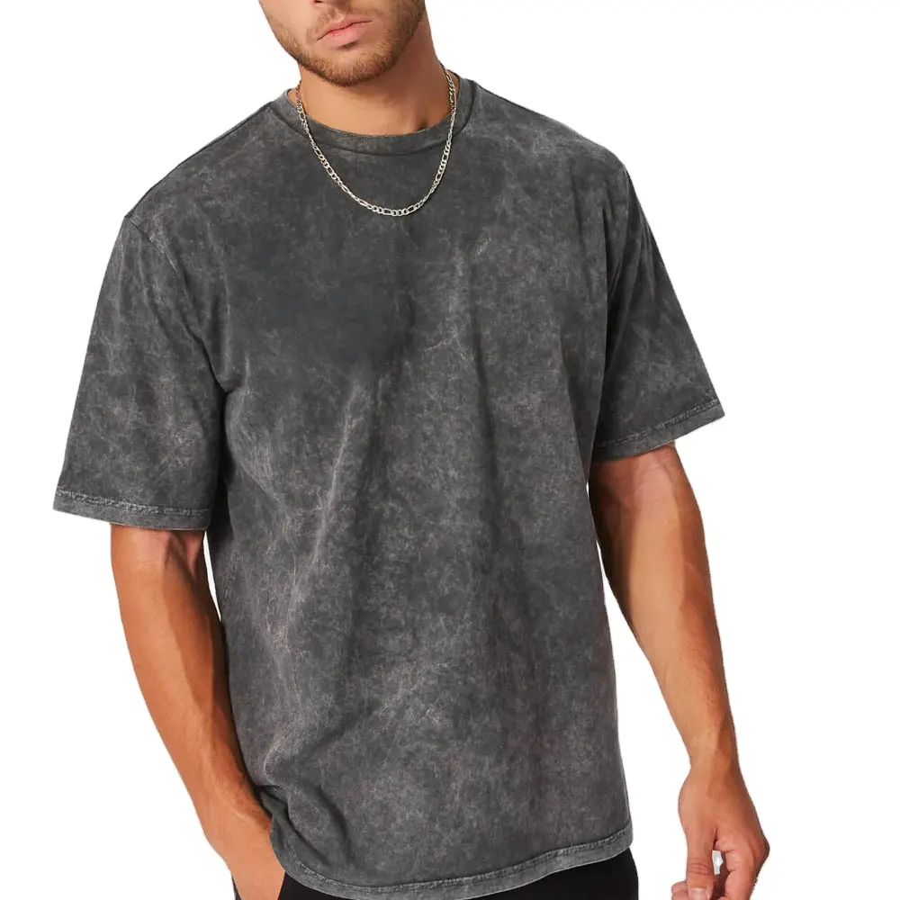 Custom Graphic Tees T Shirts Printed Men's Silk Screen Printing Vintage Distressed Acid Wash T Shirt For Men