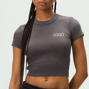 Camisetas Cortas de Verano para Mujer, Elásticas y Cómodas, Cuello Redondo, Color Liso, Personalizadas, de Tela Jersey Suave - Product Image 1