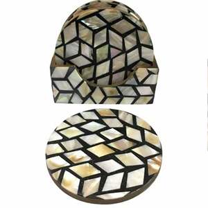 Mother of Pearl Coaster Set <b>Black</b> White MOPHot Selling Wooden Customized Mother of Pearl Coaster Set with Natural Color - Product Image 1