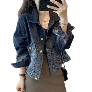 Women's Autumn Winter Denim <b>Jacket</b> Single Breasted Casual <b>Collar</b> Top Printed Grinding Edge Broken Hole Hollow Long Sleeve New - Product Image 1