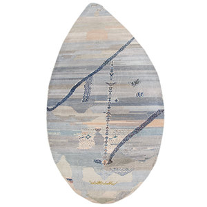 Tapis rectangulaire abstrait fait main en laine et soie de bambou pour sol domestique - Les-6050 - Product Image 1