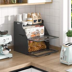 Boîte <span class=keywords><strong>à</strong></span> <span class=keywords><strong>pain</strong></span> carrée en bambou <span class=keywords><strong>à</strong></span> double couche <span class=keywords><strong>pour</strong></span> le comptoir de <span class=keywords><strong>cuisine</strong></span>, grande capacité, bac de rangement <span class=keywords><strong>pour</strong></span> aliments - Product Image 4