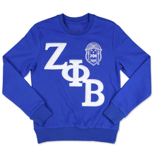 Sudadera ZPB Azul Rey 100% Algodón Felpa, Sudadera Zeta Phi Beta con Logotipo del Equipo Bordado en Chenilla, Ropa de Hermandad - Product Image 1