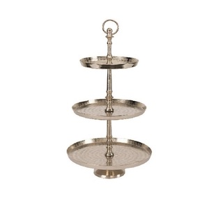 Silver Antique Finishing Rounded Shape Metal Cake Stand Birthday Party Cake Serving Stand - Product Image 1