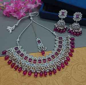 Indian Traditional Kundan Silver Plated Jewellery <b>Set</b> and Copper Necklace <b>Set</b> for Women & <b>Girl</b> Indian Accessories Jewlery Women - Product Image 5