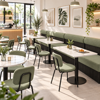Ensemble de mobilier de restaurant moderne en bois massif avec banquette rembourrée pour café, hôtel, restaurant, tables et chaises