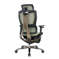 Chaise de bureau ergonomique en maille à dossier haut pivotant pour fonctions de direction, verte, avec repose-pieds.
