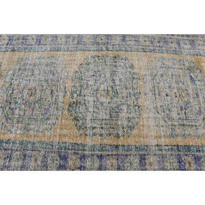 Alfombra de lana turca Vintage patrón de retazos beige y verde clásico 44X111 pies alfombra de sala de estar con respaldo de látex tamaño 9x12 - Product Image 5