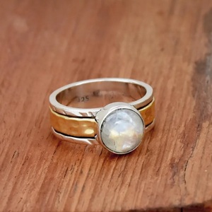 Moonstone <b>Spinner</b> <b>Ring</b> 925 <b>Sterling</b> <b>Silver</b> Two Tone Hammered Meditation <b>Ring</b> Gift for Mom - Product Image 3