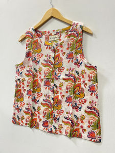 Top court à manches bouffantes en coton doux imprimé floral bohème écologique respirant à col en V pour femmes, vêtements d'été - Product Image 6