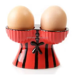 2024 Porcelain Corset Egg Cup Breakfast Ceramic Double Egg Holder Stands Hard Boiled Egg Cups Rack Tabletop Cups