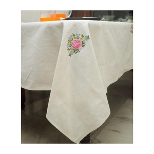 Customized Beige Floral Embroidered Rectangular Tablecloth 4ft 6ft 8ft OEM ODM <b>Low</b> MOQ Wholesale Direct Factory - Product Image 1