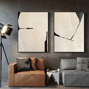 Ensemble de 2 tableaux abstraits 3D beiges, peinture à l'huile texturée, art abstrait sur toile, art mural Wabi-Sabi pour la décoration intérieure - Product Image 6