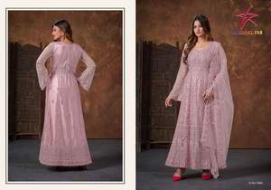 Support de vêtements spéciaux pour l'Aïd/Collection de vêtements à feuilles persistantes pour adultes Filet lourd Salwar Kameez avec broderie séquentielle à vendre - Product Image 6