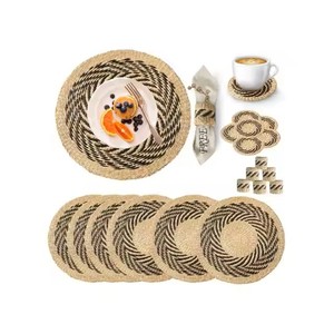 Moderno rústico duradero tejido a mano algas marinas agua Jacinto conjunto de cuero algas marinas manteles posavasos Combo dormitorio hogar mesa de comedor - Product Image 2