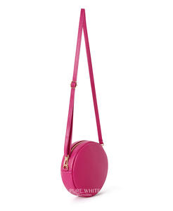 Sac bandoulière rond en cuir véritable italien fait main avec pompon - Product Image 3