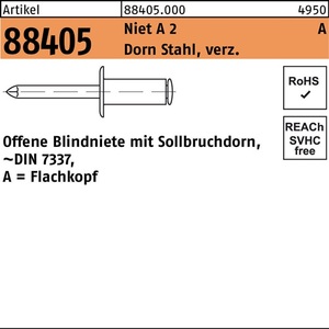 Remaches Ciegos R 88405 FLAKO 4x6mm A2/Acero Galvanizado con Mandril, 500 Piezas - Product Image 1