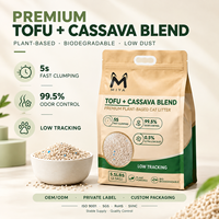 Litière pour chat en tofu et manioc OEM/ODM, sans poussière, forte absorption, écologique, contrôle des odeurs, faible dispersion, non collante, pour usage en gros