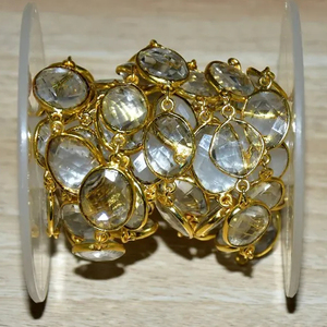 Lovely White Crystal Oval Bezel Gemstone Connector Chain <b>Rosary</b> Chain, Gold Plated Connector bezel Chain for Jewelry Making - Product Image 1