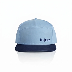 Structured 7 Panel Flat Brim Snapback <b>Cap</b> Light <b>Blue</b> <b>Navy</b> Contrast Hat Wholesale Custom Logo High Quality OEM ODM Low MOQ - Product Image 1