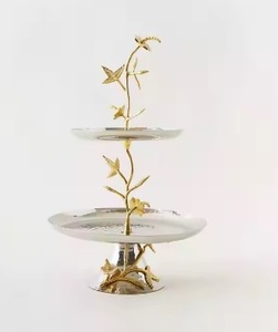 <b>Set</b> of Three Aluminum Plated <b>Cake</b> <b>Stand</b> With Standing Base Gold Finishing <b>Cake</b> Holder Metal <b>Stand</b> For <b>Cake</b> - Product Image 3