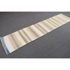 Tapis Moderne en Laine Beige 1.9 X 8.5ft Turc Tabriz Style Rectangle Patchwork Motif pour Adolescent Salon Latex Soutenu - Product Image 2