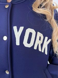Veste universitaire décontractée d'hiver pour femmes, style sportif, broderie de lettres, logo New York, col montant teinté, devant ample - Product Image 5