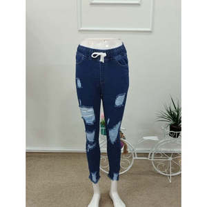 Kadin Yuksek Bel Beli Bagcikli onden Yirtik Desenli Kot Pantolon , 37731 - Lacivert - Product Image 5