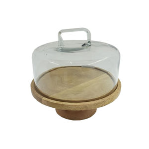 Soporte de pastel de cristal Color marrón Madera natural/Bandeja escalonada y bandeja de servicio para soporte de pastel decorativo de boda - Product Image 1