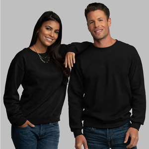 Sweat-shirt unisexe en coton doux noir thermique à col rond - Product Image 1