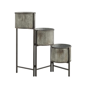 Juego de tres jardineras galvanizadas con soporte, accesorios de jardín para interior y exterior, soporte de flores - Product Image 1