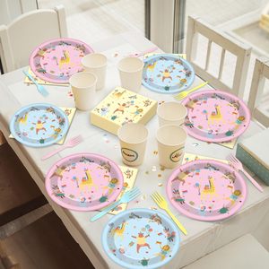 Assiettes et serviettes en papier Pastel Animal Parade, décorations de table sur le thème de la jungle et du safari pour les enfants, les filles, les anniversaires, les baby showers - Product Image 5