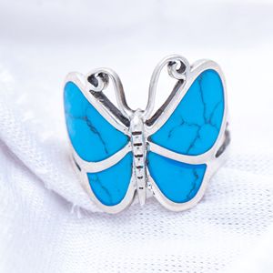 Memoria Jewels Classic Bohemian Butterfly Shape Turquoise Enamel <b>Cocktail</b> <b>Ring</b> 925 Sterling Silver Unisex Jewelry Gift - Product Image 4