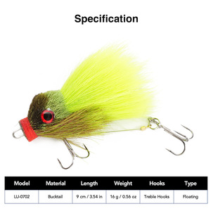 Leurre de surface mini en poils de cerf 9cm 16g pour la pêche au bar, style Miuras Bucktail Swimbait, leurre flottant pour brochet et musky - Product Image 2