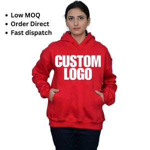 Logo personnalisé rouge vif pour femmes sweat à capuche surdimensionné en coton 400 gsm quantité minimale de commande bas prix compétitif RTS prêt à expédier sérigraphie broderie - Product Image 1