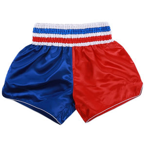 กางเกงมวย MMA น้ำหนักเบา แบบยูนิเซ็กซ์ ผ้าโพลีเอสเตอร์ 100% สีแดง-น้ำเงิน แถบคาดเอวแบบมีลาย  ความยาวระดับกลาง  โลโก้ด้านหน้า  ปรับแต่งได้ สำหรับการฝึกซ้อม - Product Image 1