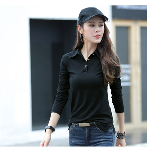 OEM de las mujeres 100% algodón Polo Camiseta de manga larga de buena calidad Jersey estilo casual personalizado de talla grande sólido impreso bordado - Product Image 5