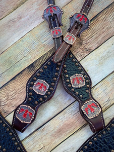 Kaamkaaj Genuine Leather Western Saddle Horse Tack <b>Set</b> for Riding Metal Components Buckle Closure <b>Beaded</b> Headstall Breast Collar - Product Image 6