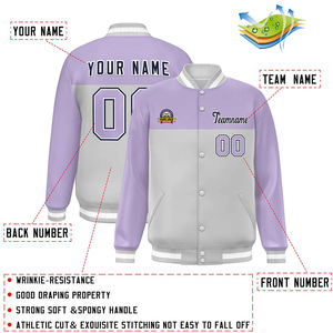 Veste universitaire personnalisée gris lavande, bomber personnalisé, uniforme d'équipe sportive universitaire, conception de votre propre nom brodé - Product Image 4