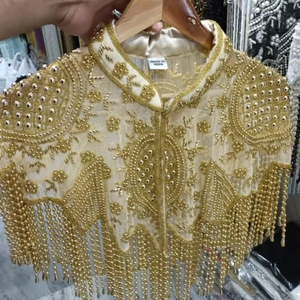 Cape élégante burlesque brins de perles paillettes tenue de club de fête belle broderie col en v droite longueur au sol festivals - Product Image 5