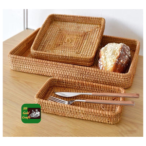 BANDEJA DE RATÁN DE BAMBÚ TEJIDO A MANO BANDEJA DECORATIVA DE MATERIAL ECO PARA SERVIR Aperitivos DE CAFÉ Y EXPOSITOR DE MESA - Product Image 2