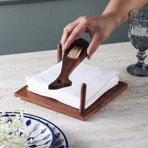 Base en bois élégant luxe mat noir métal acier carré porte-serviettes en papier supports porte-serviettes pour Table Restaurant - Product Image 2