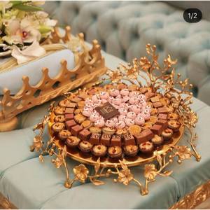 Platos de servicio de chocolates de diseñador de Flores y capullos chapados en oro de alta calidad de Metal de excelente calidad, cuenco de lujo para bodas - Product Image 1