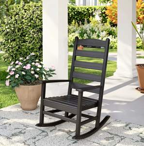 Fauteuil à bascule d'extérieur en bois noir, design traditionnel avec dossier solide et durable pour usage en jardin - Product Image 4